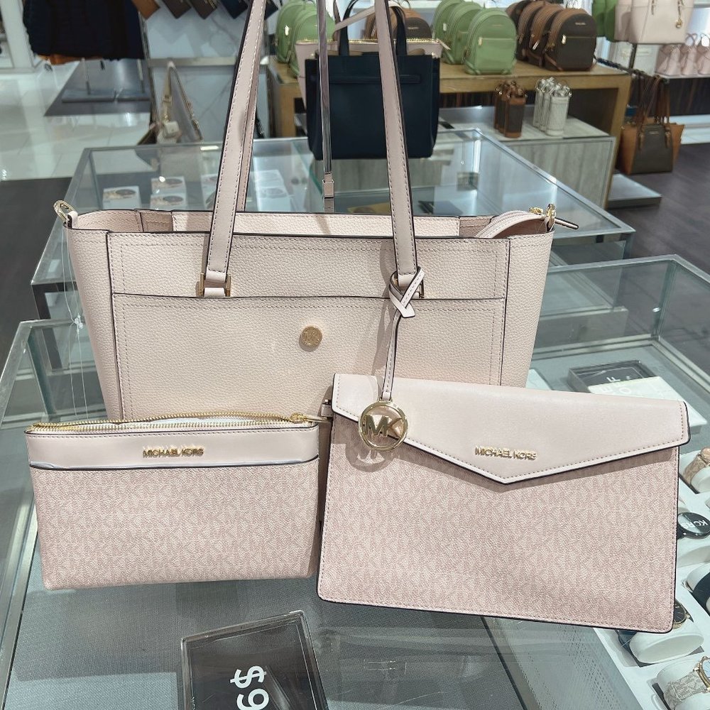 Michael Kors MK Maisie Large Pebbled Leather 3-in-1 Tote Bag Dark Powder Blush